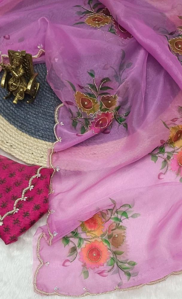 Orchid Pink Organza Handwork Saree