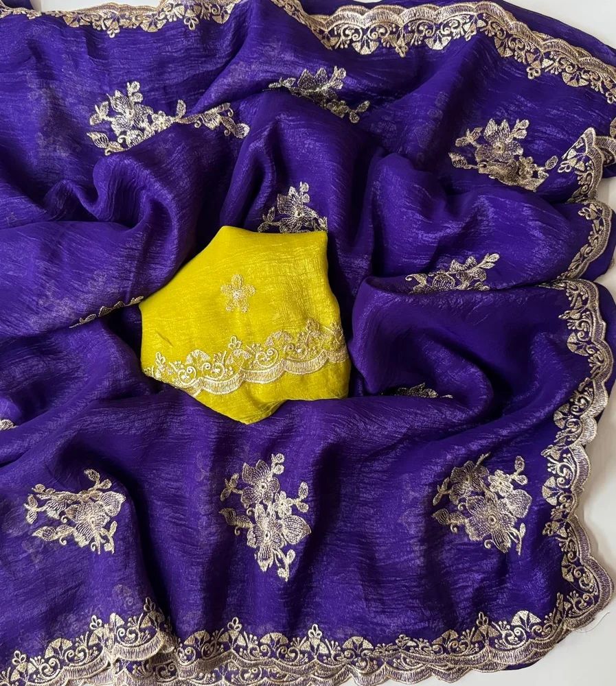 CRUNCHY DESIGNER MULTI EMBROIDERY C-PALLU SAREE AT WHOLESALE PRICE