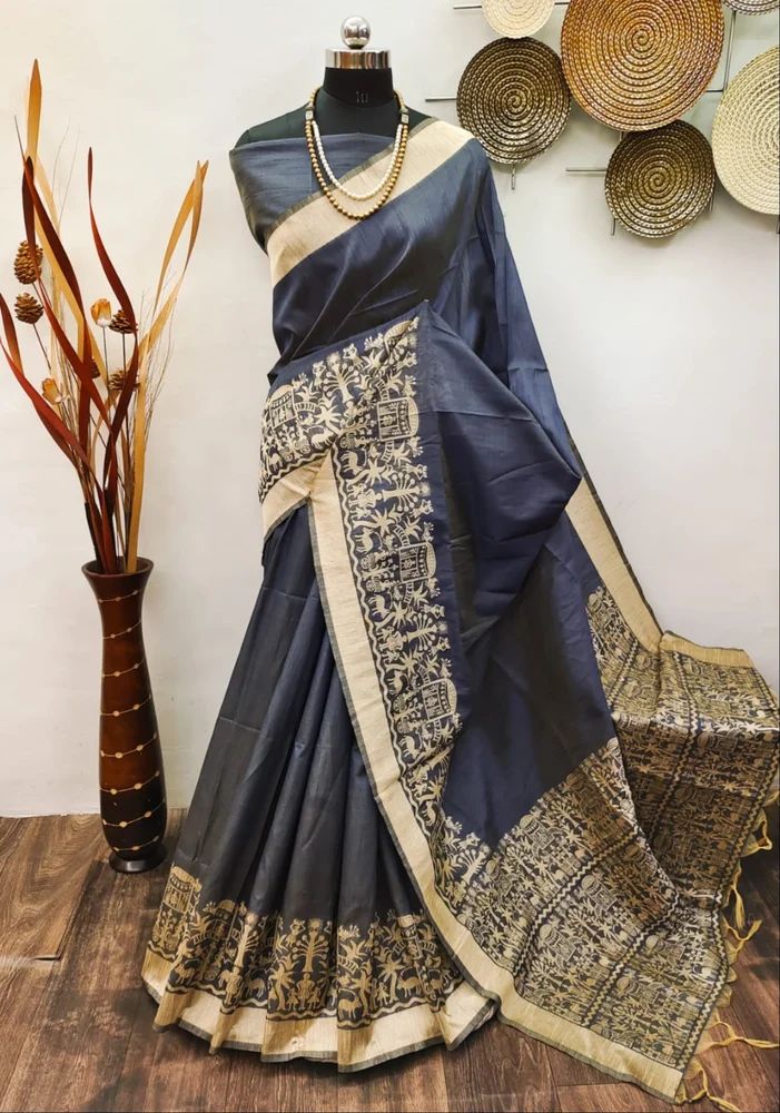 Blue Border Raw Silk Saree