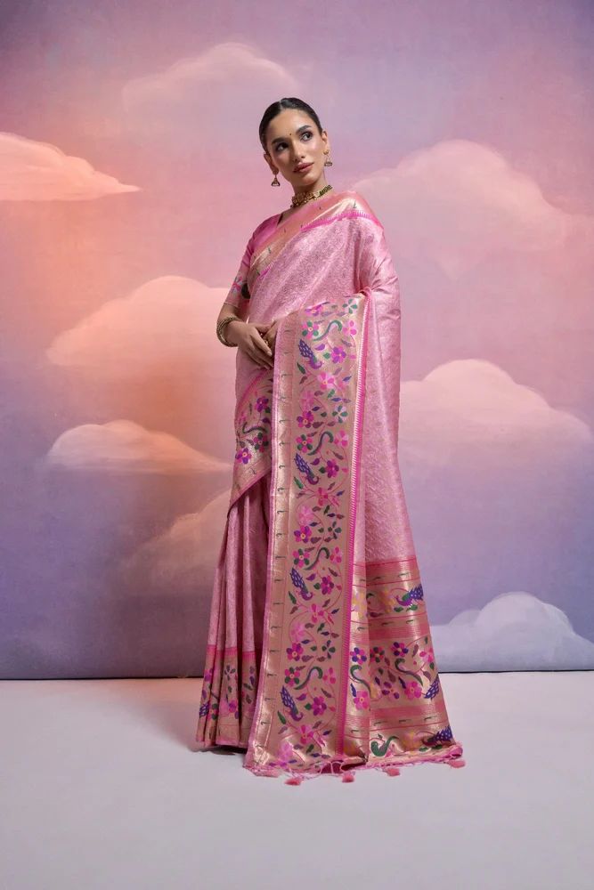 Ladies Pink Paithani Silk Saree