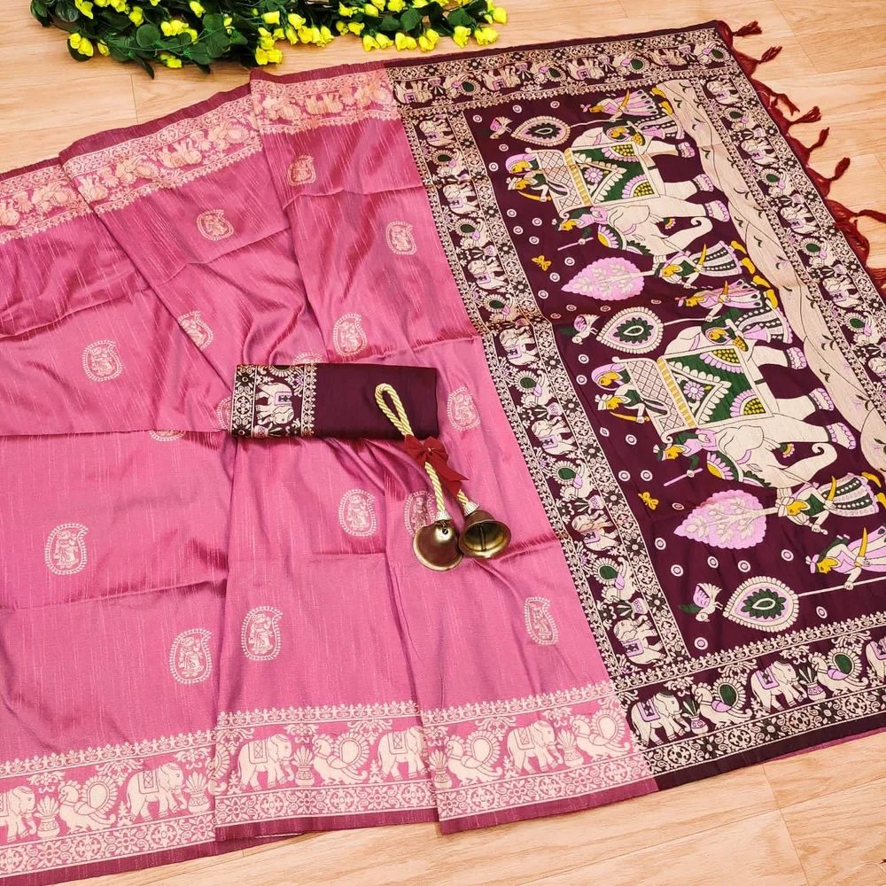WOMEN'S RAW SILK TWO TONE WEAVING SAREE WITH ANTIQUE DESINGNING  SAREE.