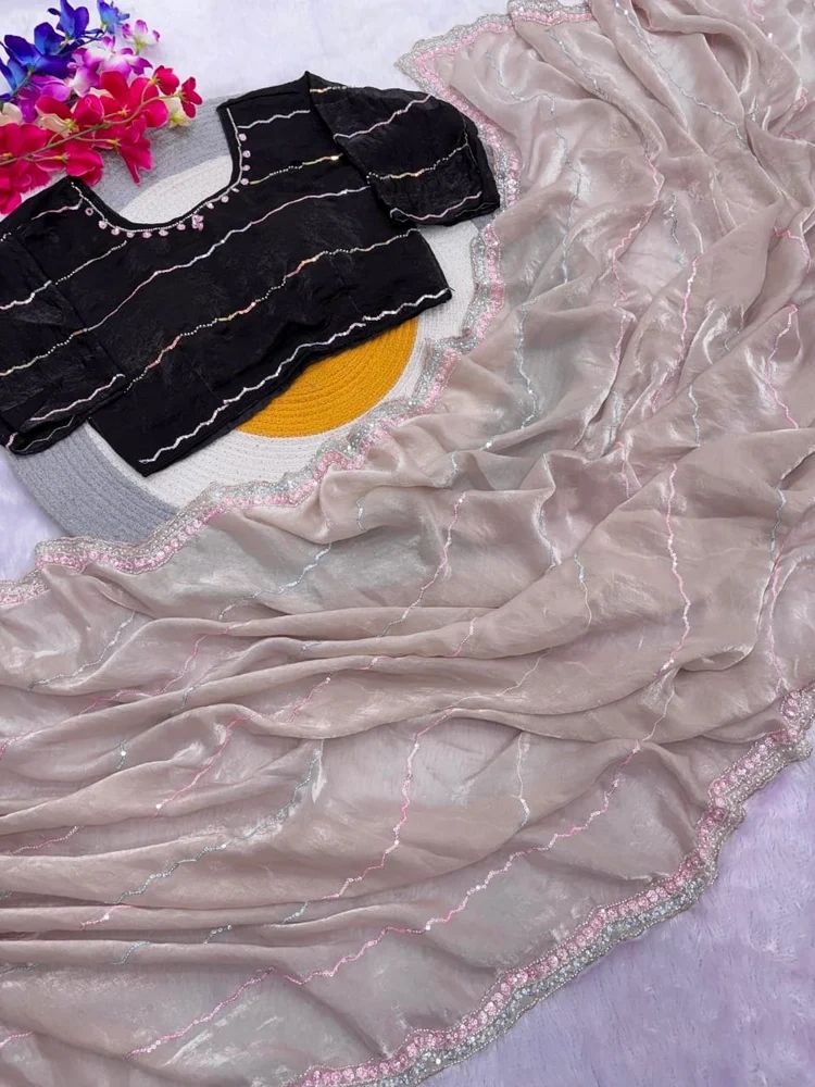 FANDY SATIN WITH BRITS WORK AND SITCH BLOUSE AT WHOLESALE PRICE
