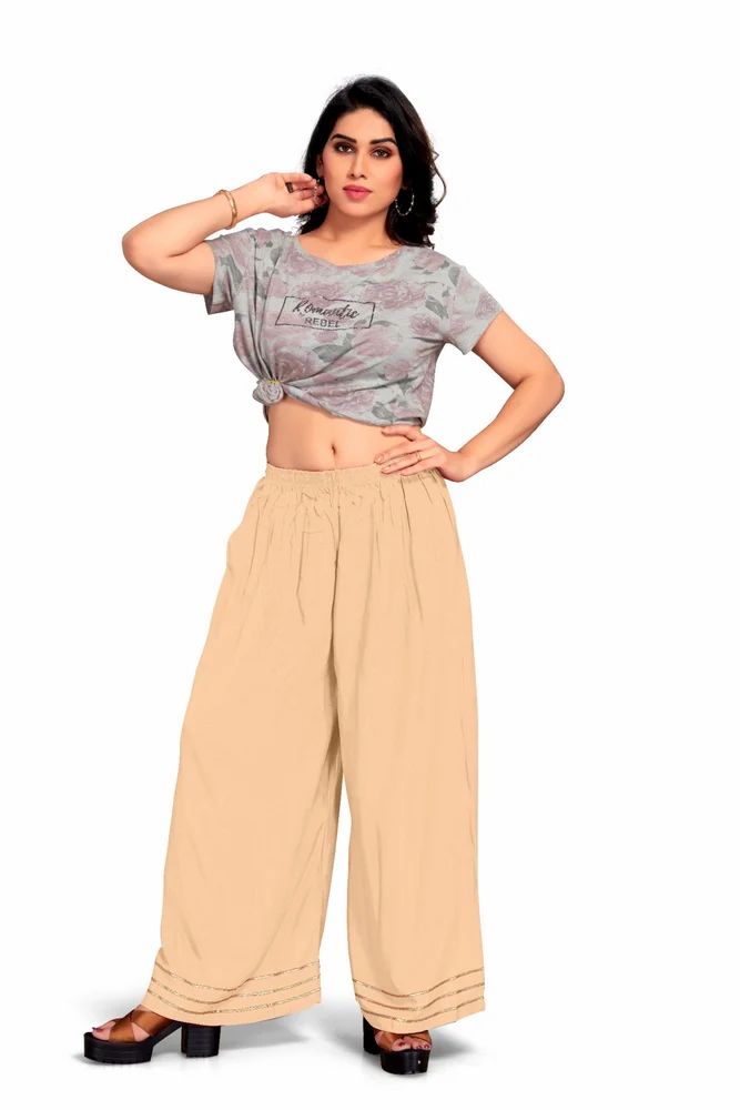 Casual Wear Plain Peach Rayon Gotta Patti Palazzo