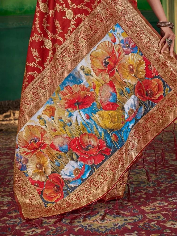 Jecqaurd Dola Silk Saree With Handwork Saree