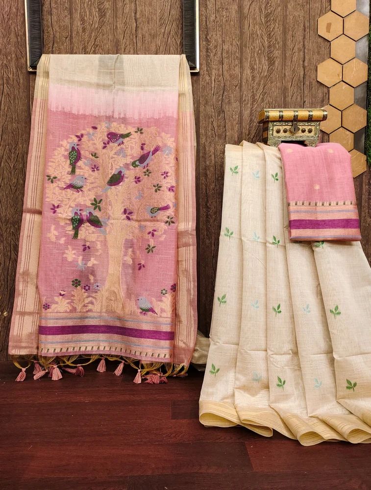 Premium soft muga Cotton saree with resham weaving pallu and unique design