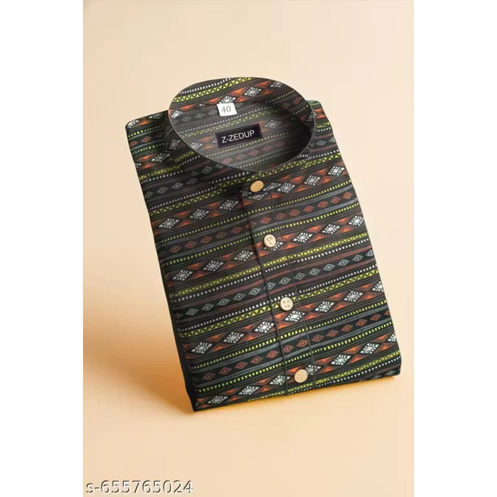 Men Black Cotton Blend Printed Kurta