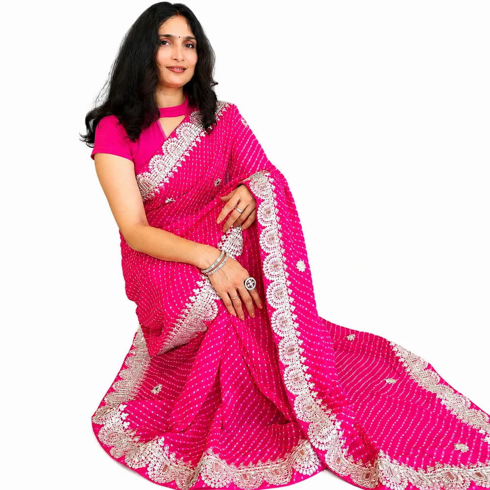Georgette Leheriya Teez Festival Saree With Blouse