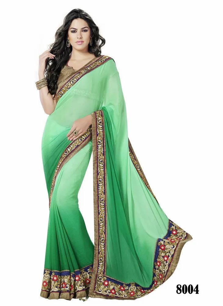 Exquisite Shaded Green Faux Chiffon Saree