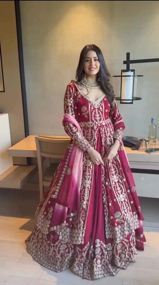 Georgette With Embroidery Sequence Work gown with dupatta
