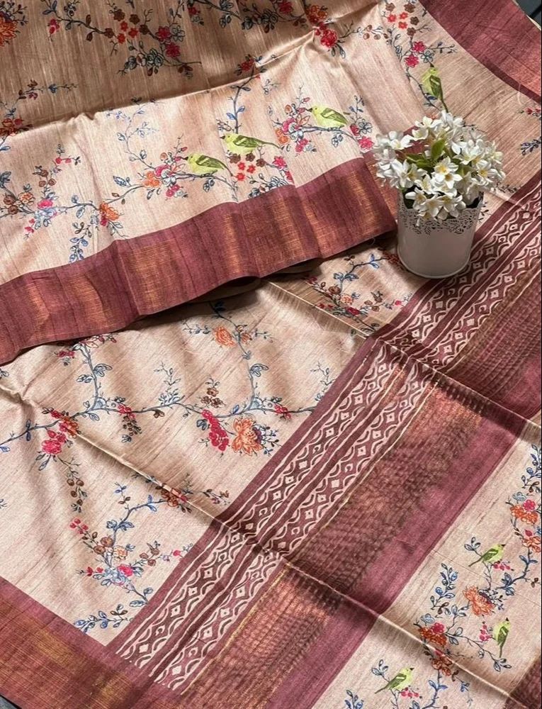 WOMEN'S SOFT TUSSAR SILK SAREE WITH ALL OVER BEAUTYFUL PRINT SAREE