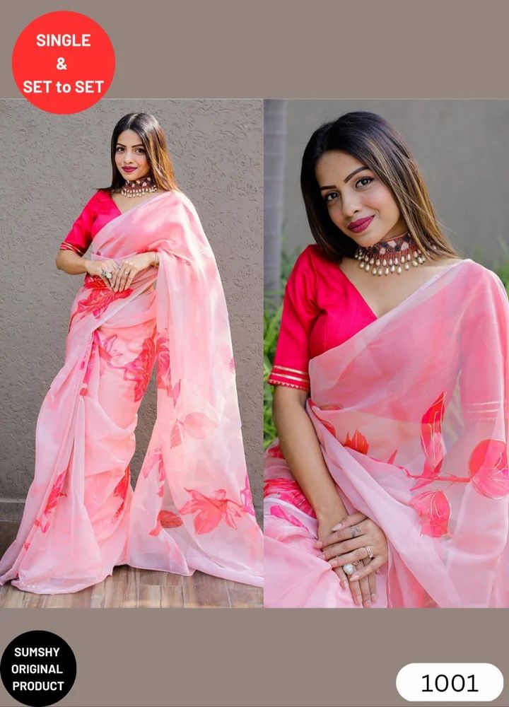 Ladies Printed Organza Silk Saree