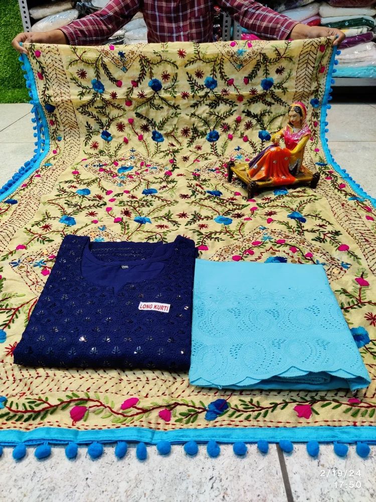 Chikankari Kurti With Pant And Dupatta