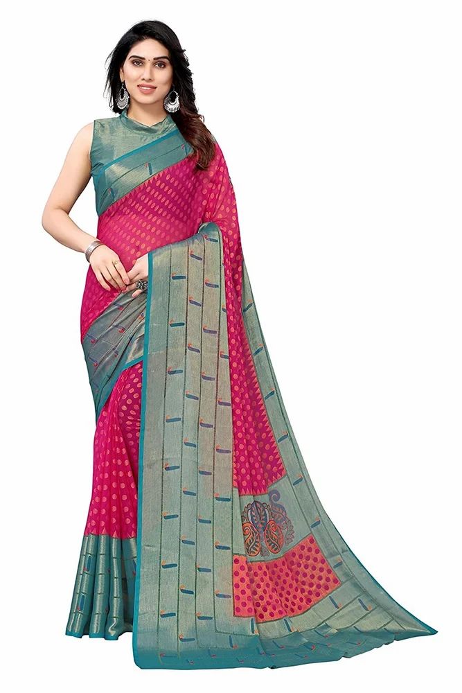 Toned Polka Dots Pattern Printed Chiffon Brasso  Saree