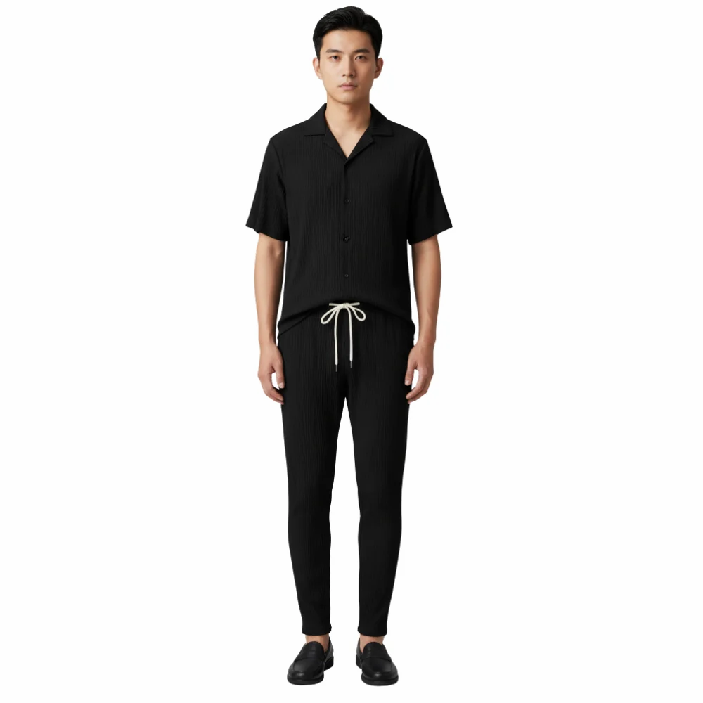 Men Black Popcorn Co Ord Set