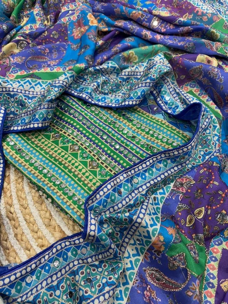 Chinon Mirror Work Saree