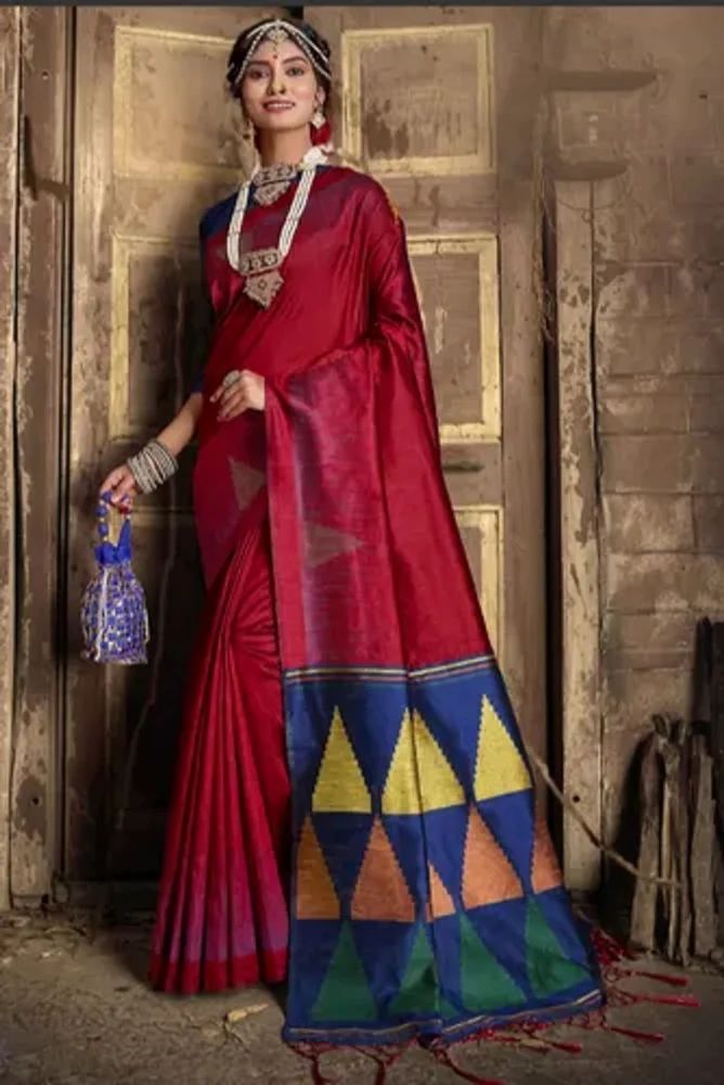 Handloom Raw Silk Saree With Temple Border