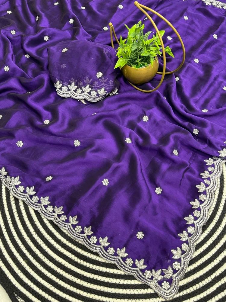 Highly Demanded Designer Saree with Zari Embroidery & Sequence Work