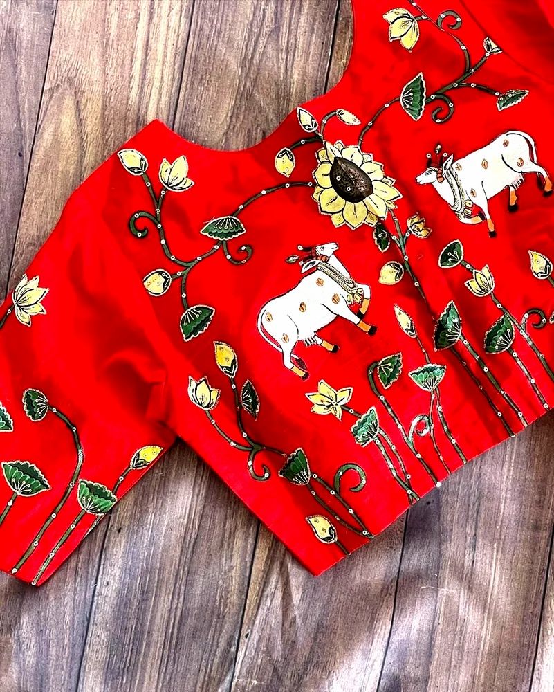 Silk Red Designer Hand Work Readymade Blouse