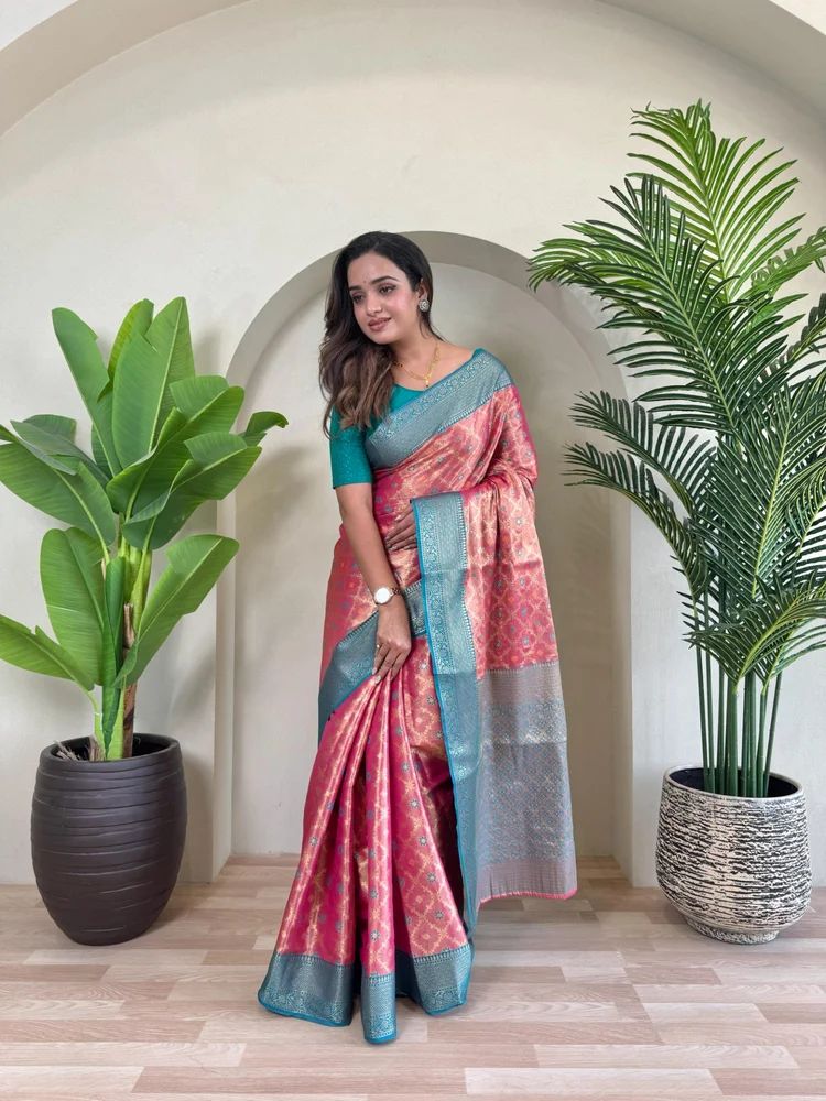PURE TISSUE SILK ZARI WEAVING AND MEENA WORK SAREE