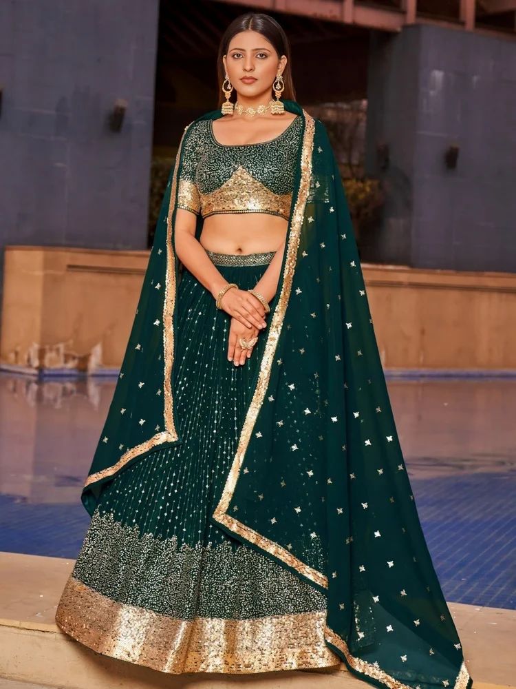 TRENDY CULTURE'S Semi-Stitched Georgette Lehenga Choli with Zari & Sequins Embroidery