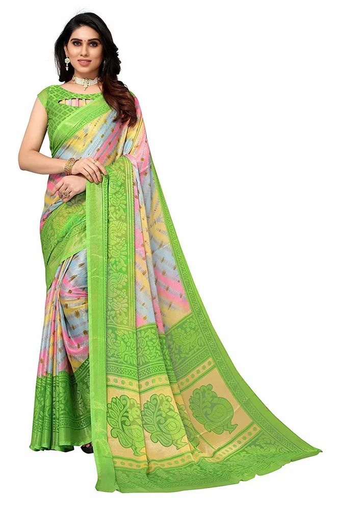Toned Tie&Dye With Motifs Printed Soft Chiffon Brasso Saree