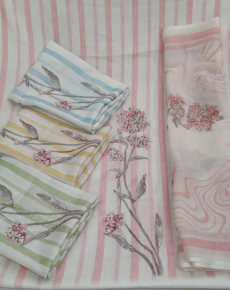 Ladies Leaves Print Unstitched Linen Suit