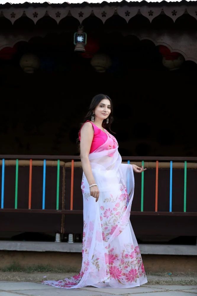 White Organza Handwork Saree