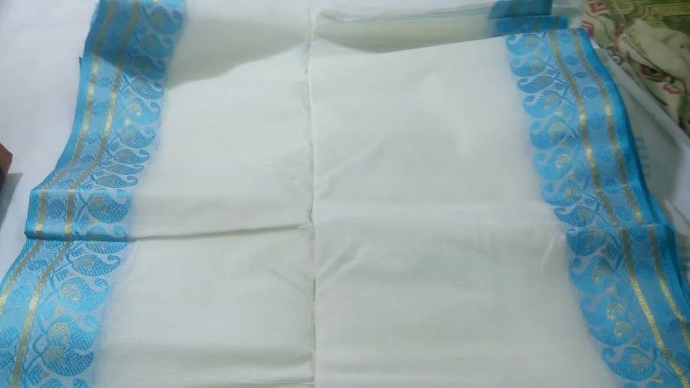 Tant (White With Sky Blue Border) Saree