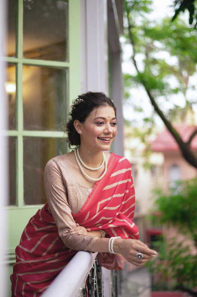 Tussar silk beautiful leriya print kalamkari saree