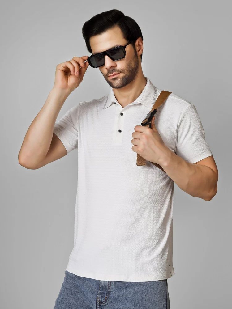 Nylon White Polo T Shirt