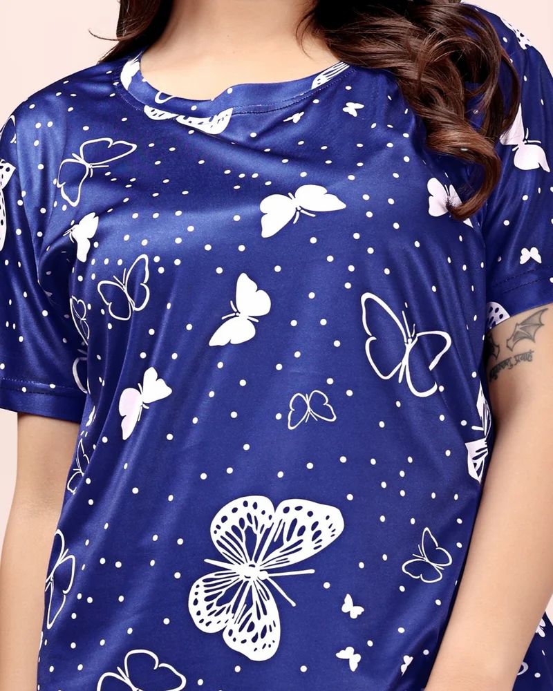 Women's Nightwear Set Navy Blue Butterfly Print Sleepwear