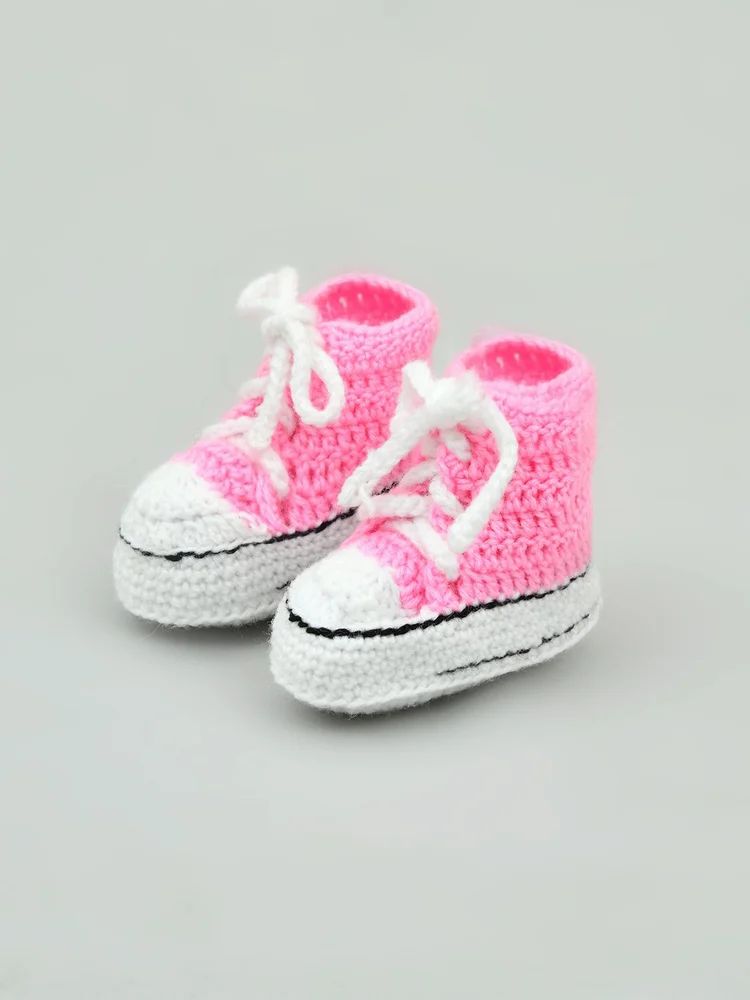 Pink & White Woollen Infant Crochet Booties
