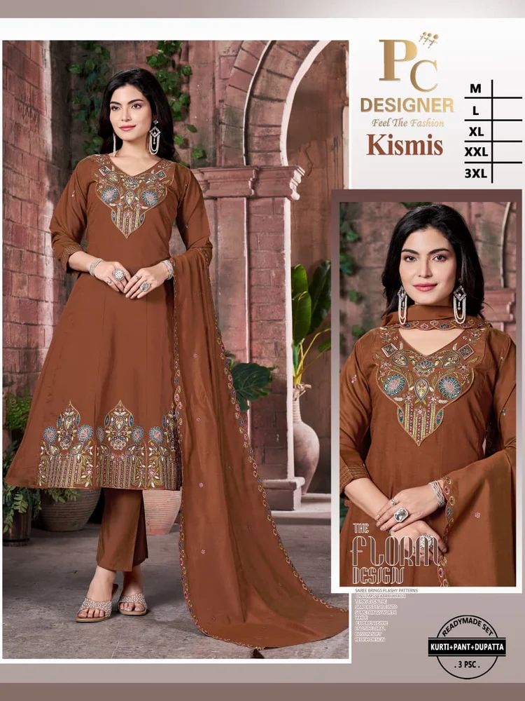 Ladies Kismis Roman Silk   Kurti Pant Dupatta  Set
