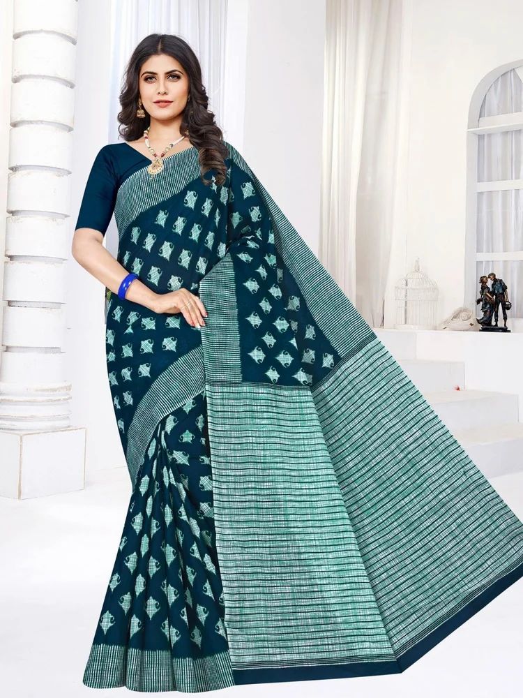 Formal Wear Printed Pure Cotton Saree, With Blouse, 6.3 m
