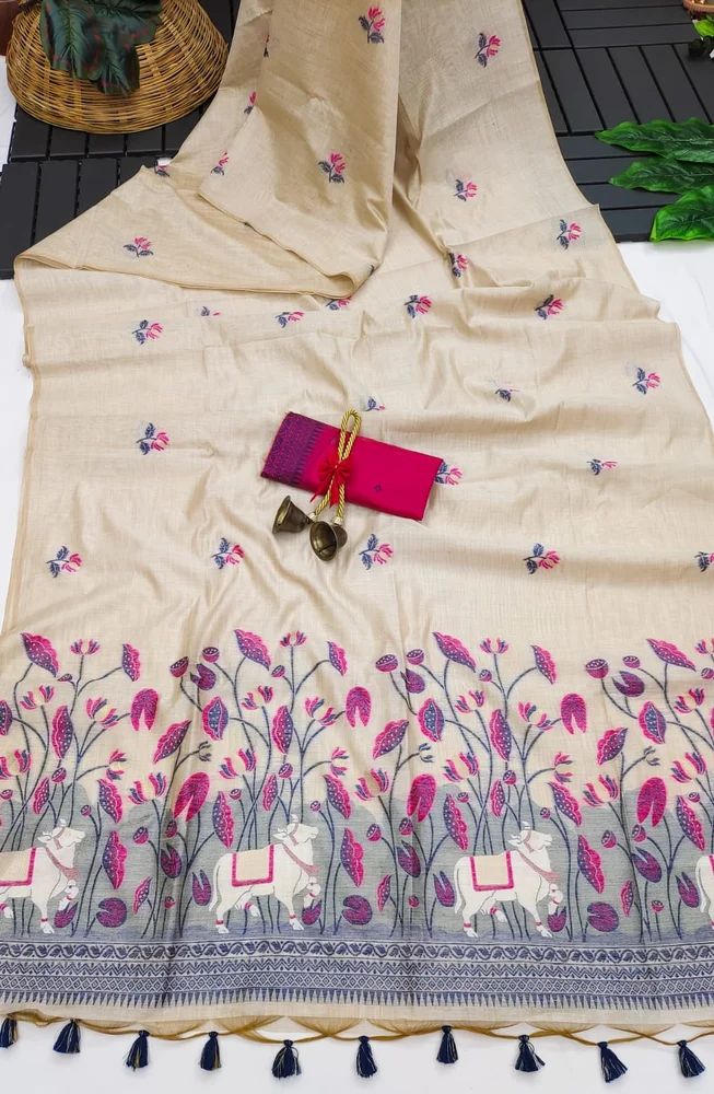 Premium soft muga silk saree with Pichwai type weaving pallu