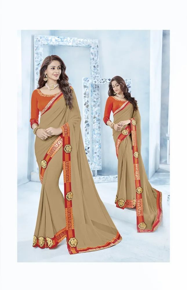 Brown Silk Georgette Party Saree