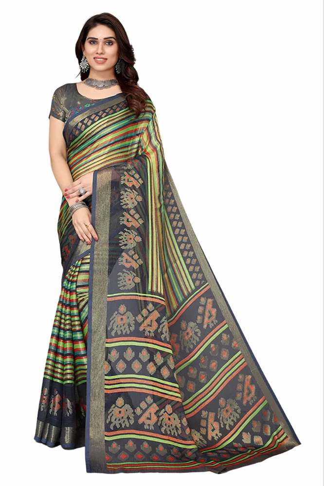 Toned Lining With Ethnic Motifs Printed Soft Chiffon Brasso Saree