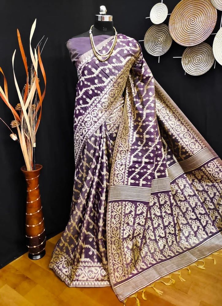 Purple Uniform Raw Silk Saree