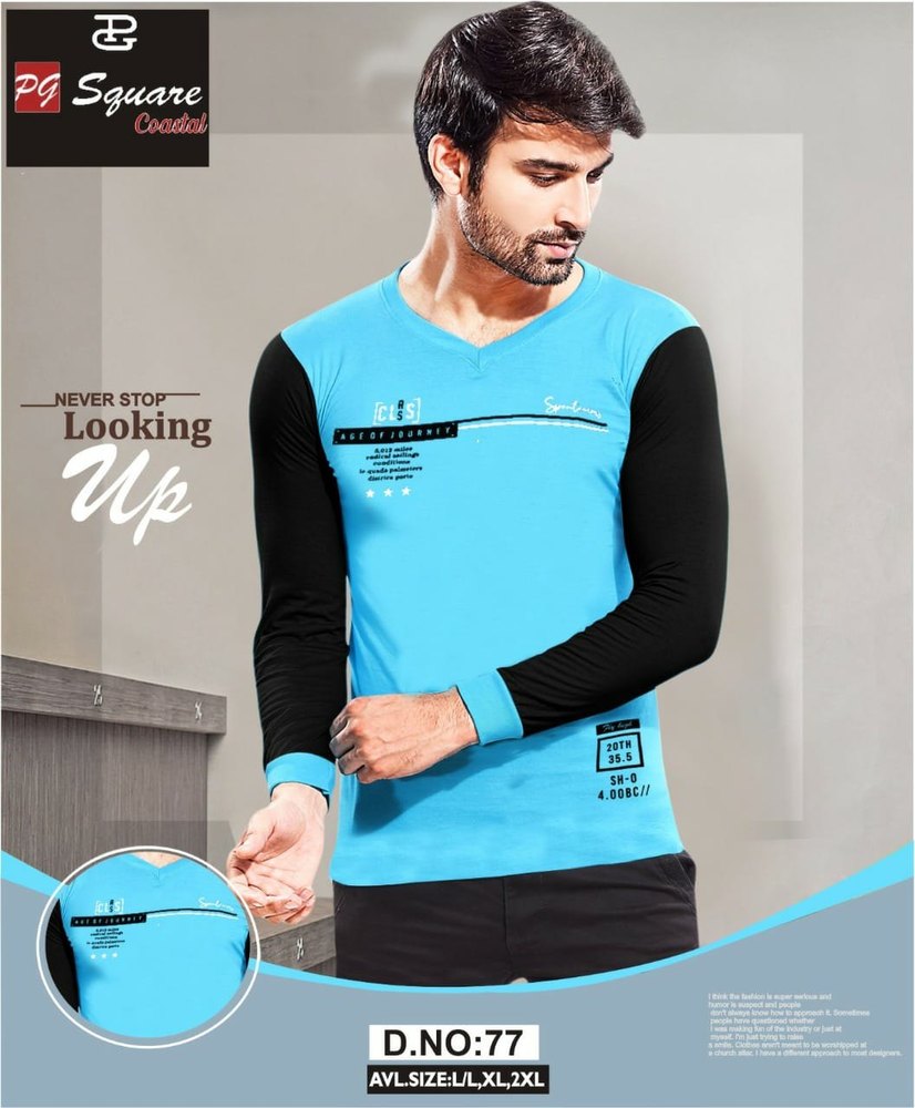 Cotton Printed PG Square Coastal V Neck Men'S T Shirts