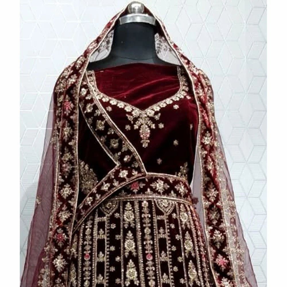 Karuna Velvet Embroidered Bridal Lehenga