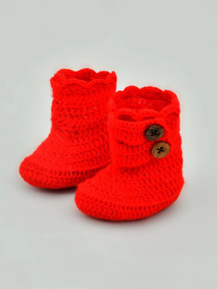 Red Woollen Infant Crochet Booties