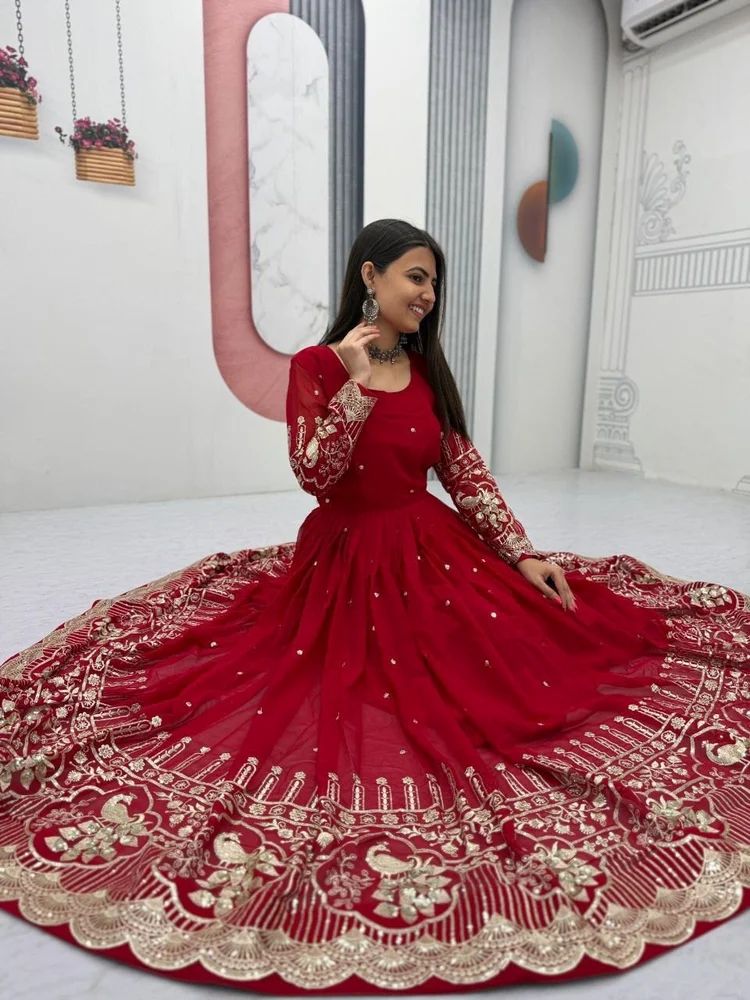 designer embroidery sequence work gown with dupatta