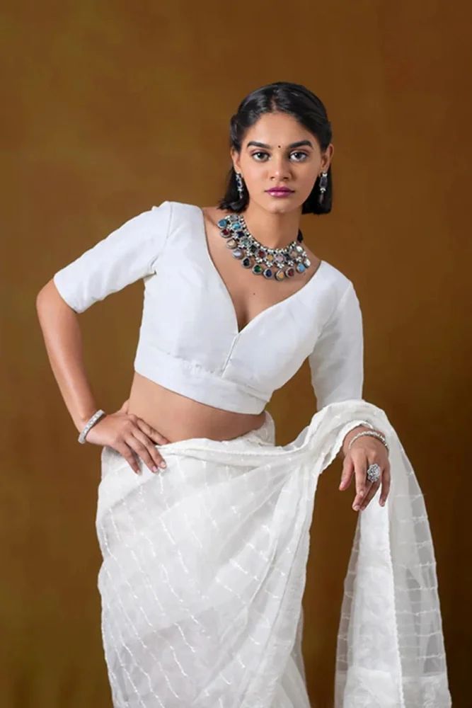 Ladies White Art Silk Casual Wear Blouse