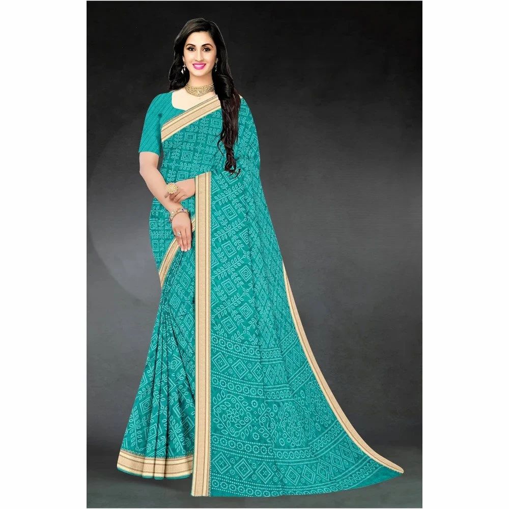 Ladies Sky Blue Printed Chiffon Saree