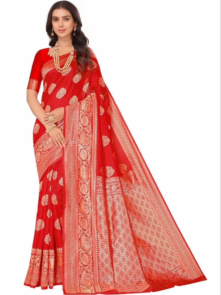 Jacquard Woven Golden Zari Butta Saree