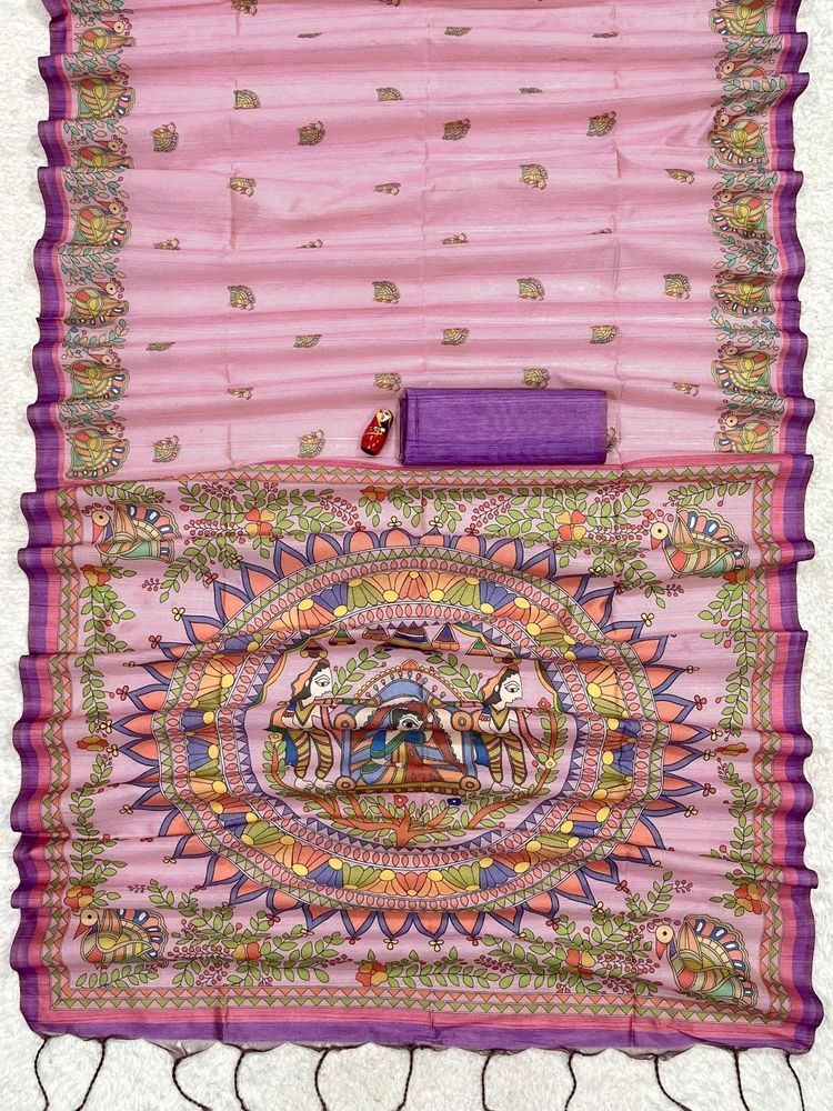 madhubani exclusive pink colour printed saree