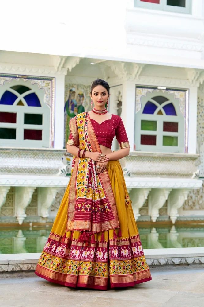 TRENDY CULTURE'S Tasar Silk Lehenga Choli with Patola Print & Foil Work