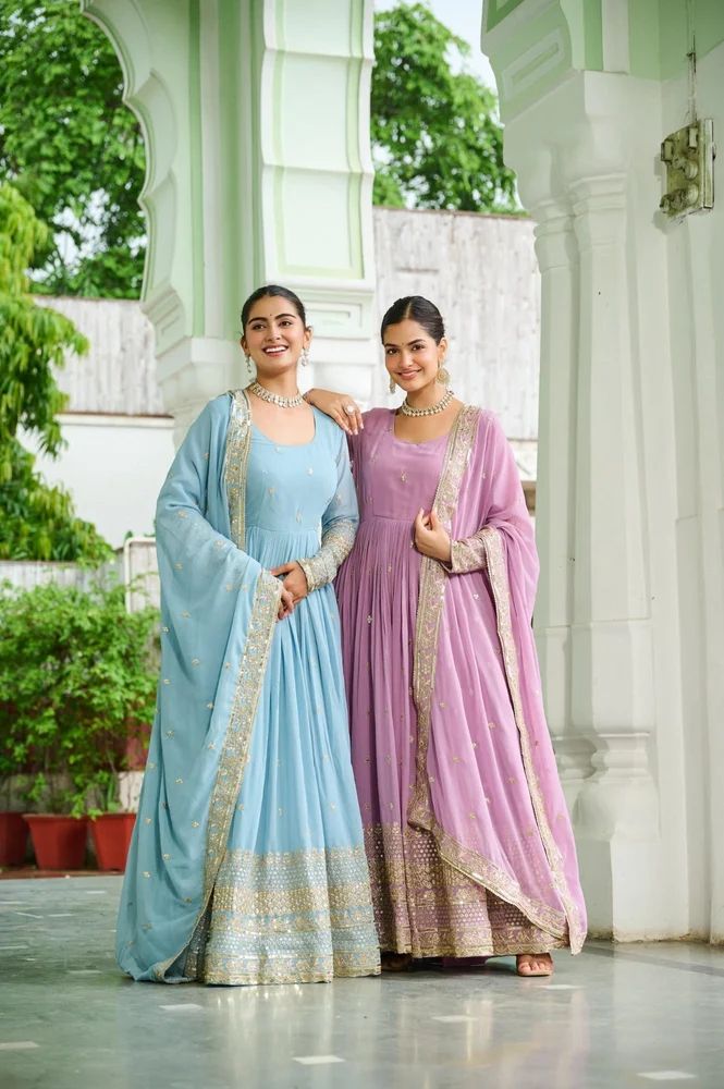 Faux Georgette gown and dupatta With Rich Sequins And Embroidered work