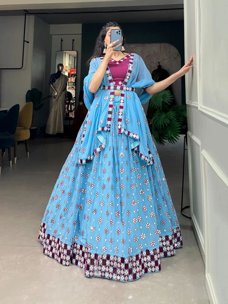 TRENDY CULTURE'S Festive Georgette Lehenga Featuring Rich Embroidery, Sequins & Mirror Work
