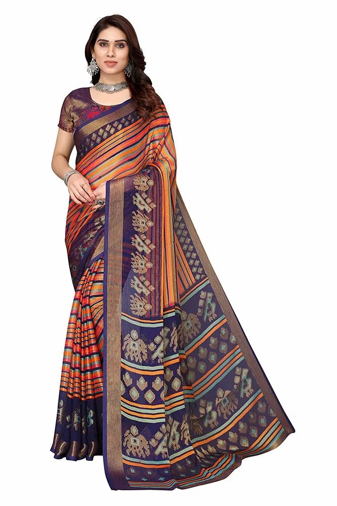 Toned Lining With Ethnic Motifs Printed Soft Chiffon Brasso Saree